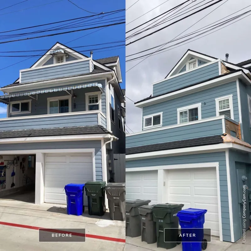 Before and after: front of a tall, narrow Coronado home