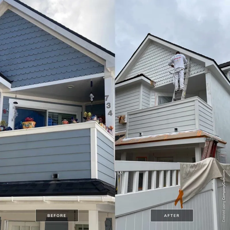 Before and after: upper gable and balcony
