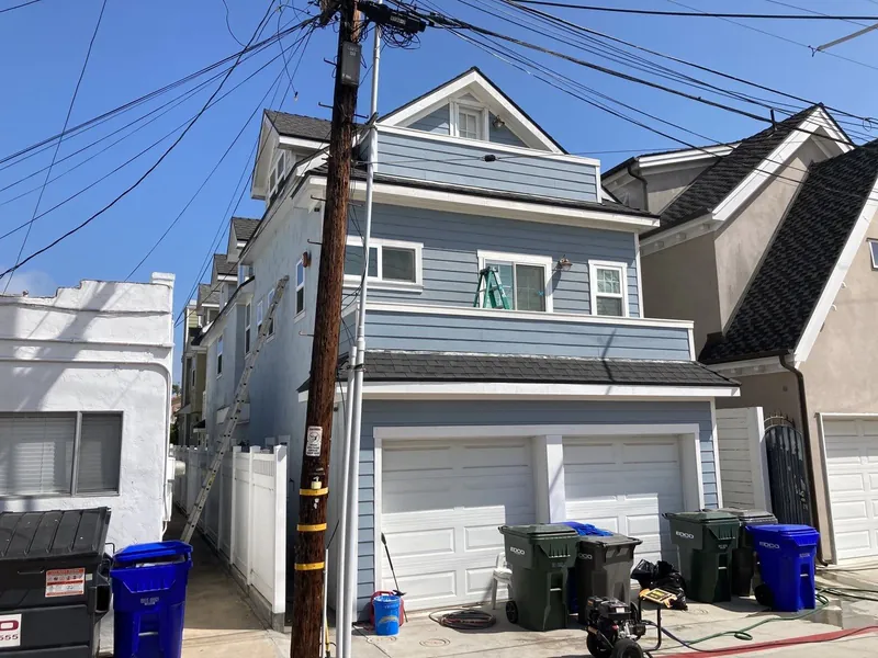 Narrow Coronado home during exterior prep
