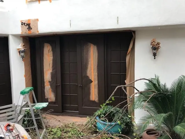 Front doors masked during exterior prep